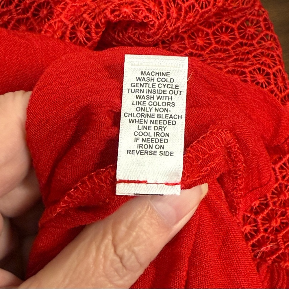 EST. 1946 Red Crochet Lace Ruffle Peasant Blouse 26/28W Romantic Boho Top - Picture 6 of 8